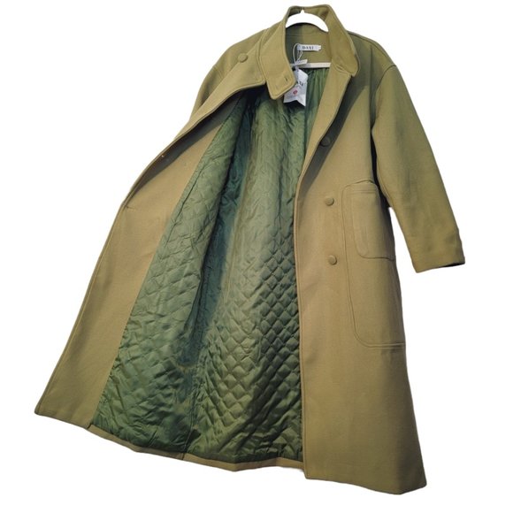 New Olive Green High-Neck Wool Blend Overcoat High-end Coat (S) Tall - Picture 3 of 6
